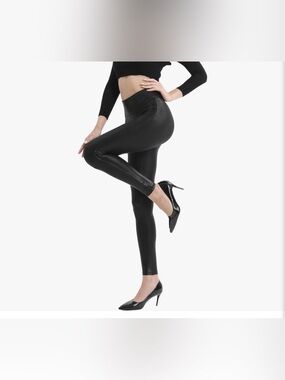 BOOTY GAL Black High-Waist Faux Leather Leggings - Women NEW LARGE